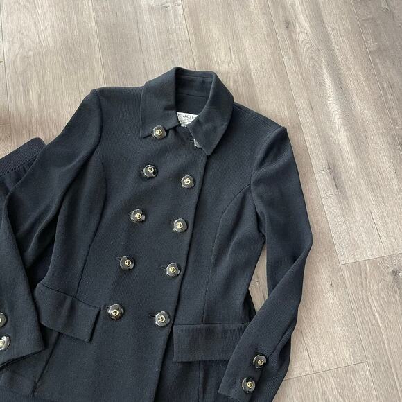 St. John Black Santana Knit Skirt Suit Set - Picture 2 of 8